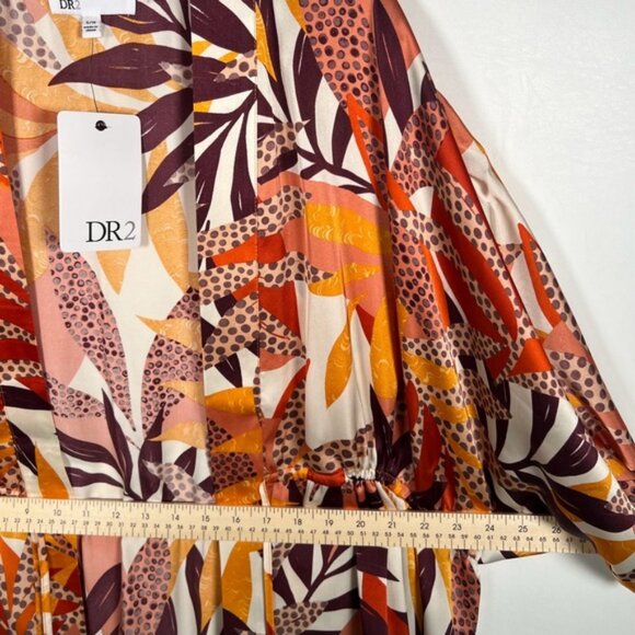 NWT DR2 Daniel Rainn Tropical Satin Ruana Wide 3/4 Sleeves Beaded Drawstring S/M - Picture 6 of 16